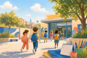 Infants arribant a l’escola per a l’inici del curs 2026-2027